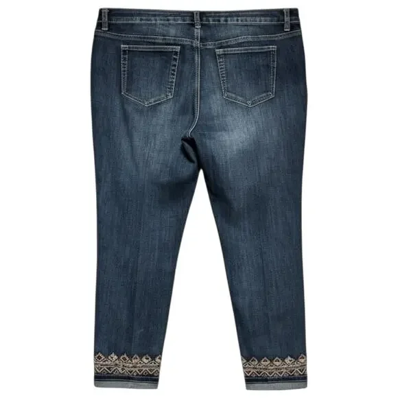 Baccini Embroidered Cropped Denim Jeans High Rise 18W - Picture 2 of 4